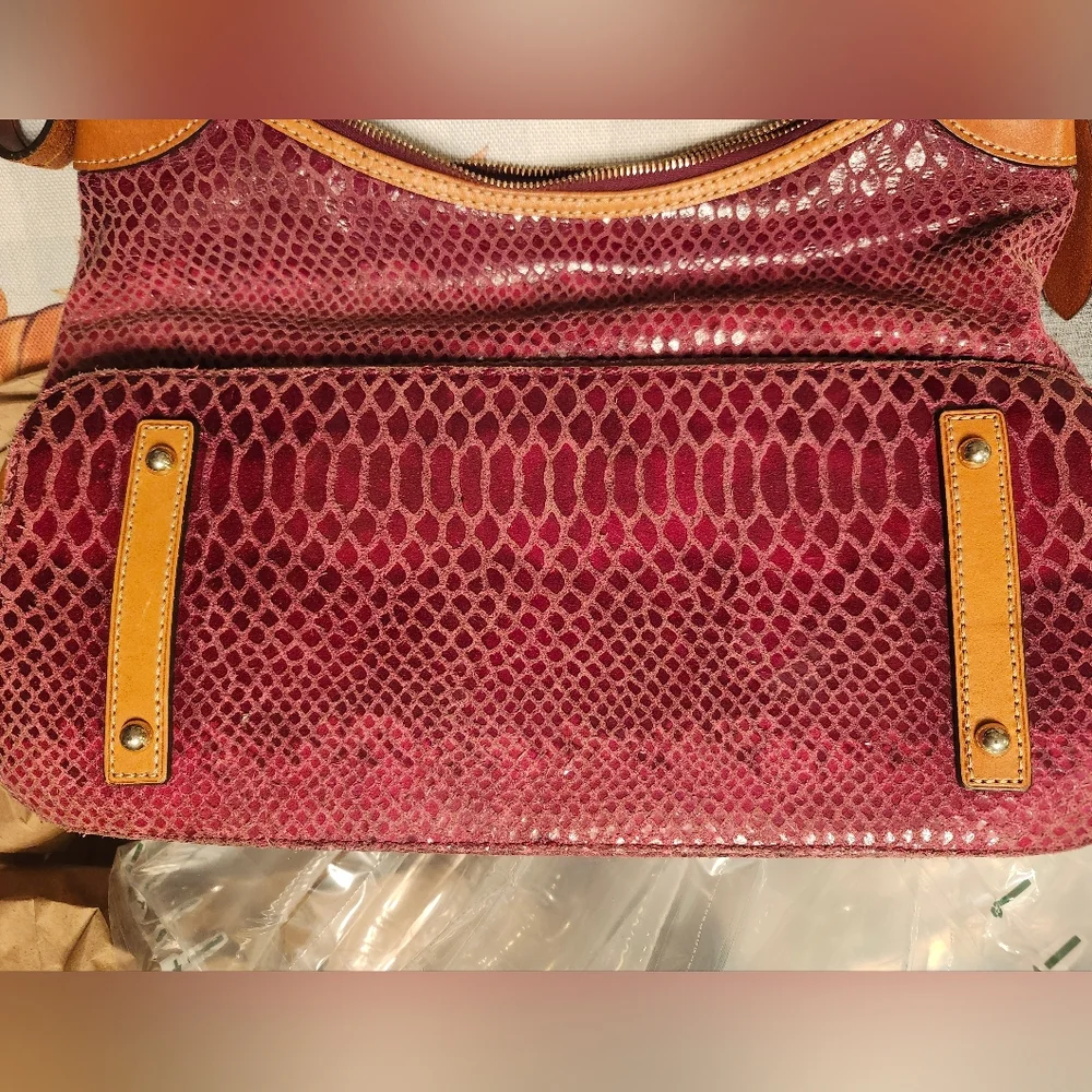 Dooney And Bourke Bordeaux, Snakeskin Embossed Leather Hobo Bag-  GUC 14×13 - Picture 5 of 16